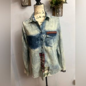 White Crow boho blouse button up acid wash‎